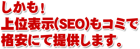 しかも、上位表示(SEO)もコミで格安にて提供します。